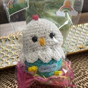 Handmade White and Blue Crochet Easter chicken amigurumi